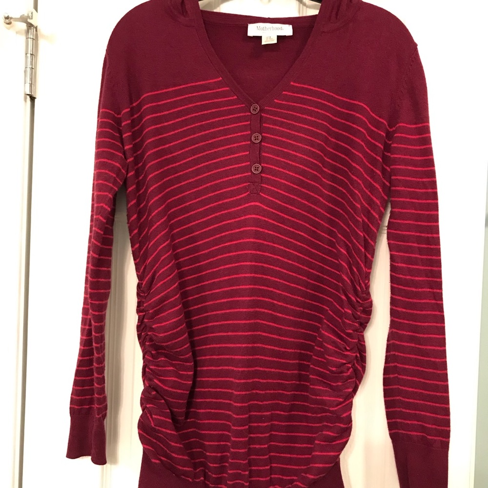 Motherhood Striped Hooded Sweater